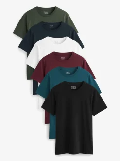 T-Shirts En Hemden*Next Marineblauw/ blauwgroen/ wit/ zwart/ groen/ bordeauxrood - Normale Pasvorm - Essential katoenen T-shirts verpakking van 6