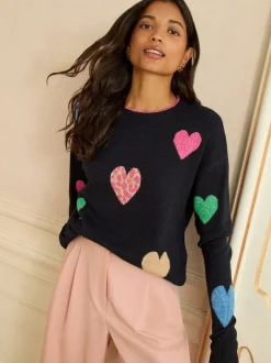 Gebreide Kleding|Love & Roses - Animal Hart Trui Marineblauw diverse