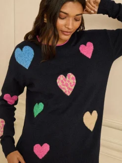 Gebreide Kleding|Love & Roses - Animal Hart Trui Marineblauw diverse