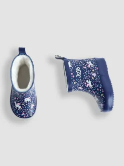 Laarzen|Jojo Maman Bébé Marineblauw eenhoorn - Print Cosy Short Wellies
