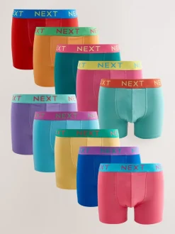 Ondergoed|Ondergoed|Next - Verpakking van 10 - Katoenrijke trunk boxers Marineblauw fel Paarse/ Oranje taillebanden