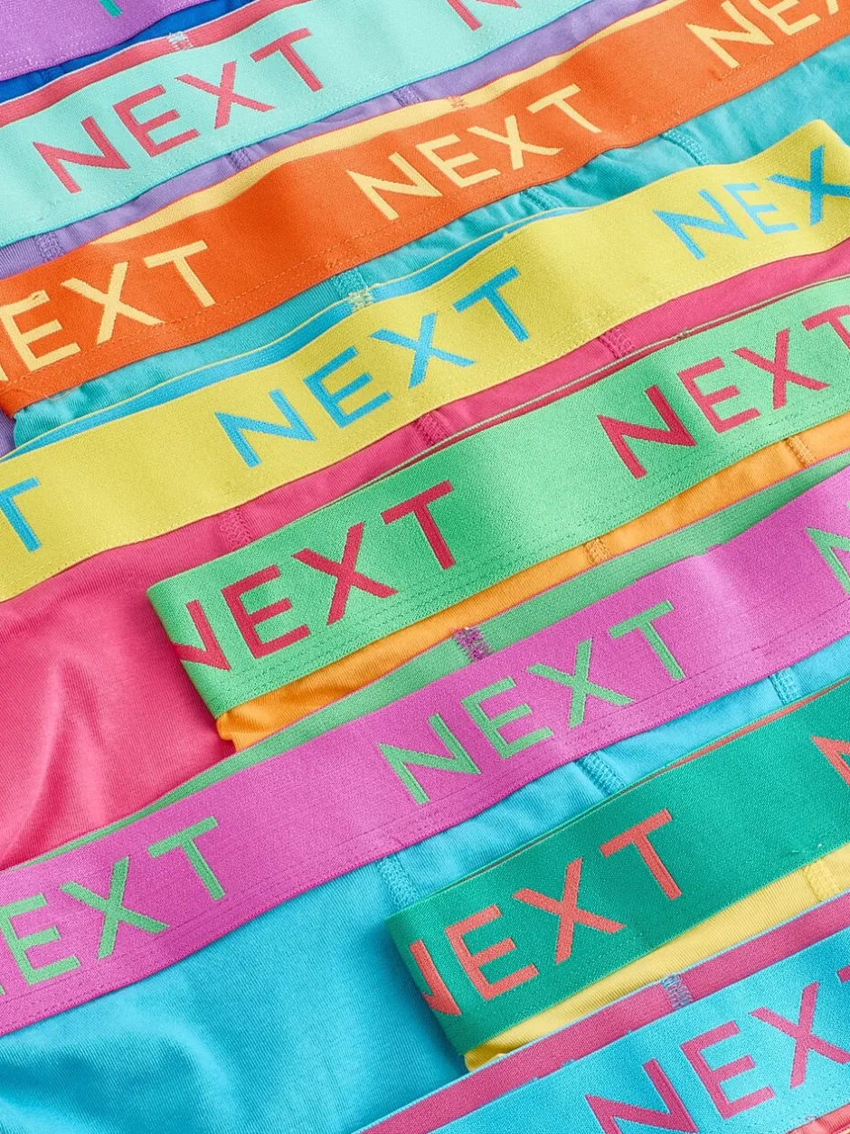 Ondergoed|Ondergoed|Next - Verpakking van 10 - Katoenrijke trunk boxers Marineblauw fel Paarse/ Oranje taillebanden