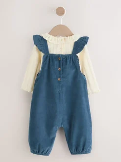 Tuinbroeken|Next - Baby Print Bodysuit met Lange mouwen en Corduroy bretelbroeken Set 2 Pieces (0mnd -2jr) Marineblauw geborduurd