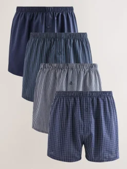 Ondergoed|Ondergoed|Next Marineblauw gemengd patroon - Verpakking van 4 - Geweven boxershorts van puur katoen