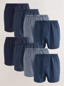 Ondergoed|Ondergoed*Next - Verpakking van 8 - Geweven boxershorts van puur katoen Marineblauw gemengd patroon