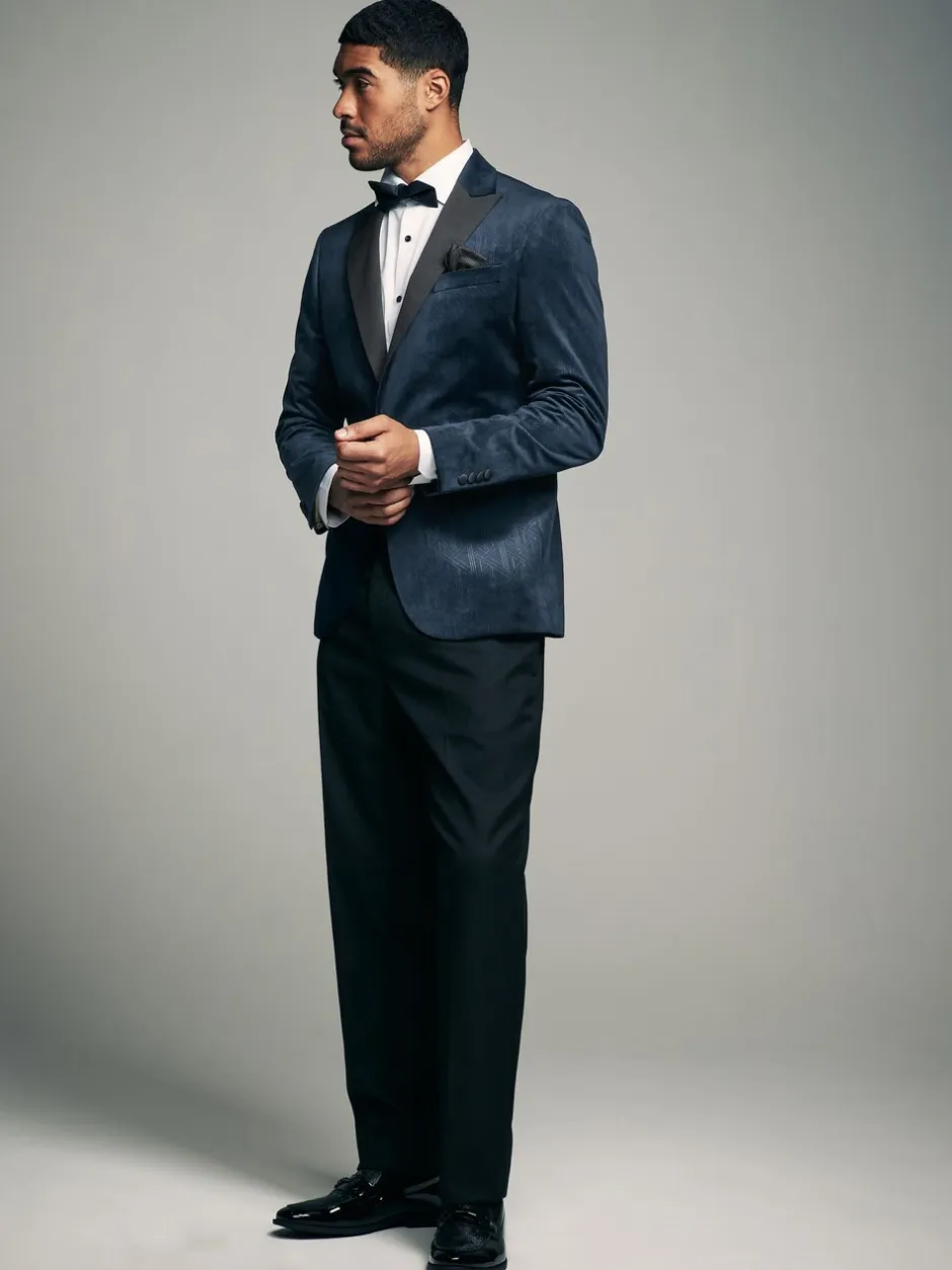Smokings En Feestkleding|Blazers En Business-Jasjes*Next - Slim Fit - Fluwelen blazer met patroon Marineblauw geometrisch