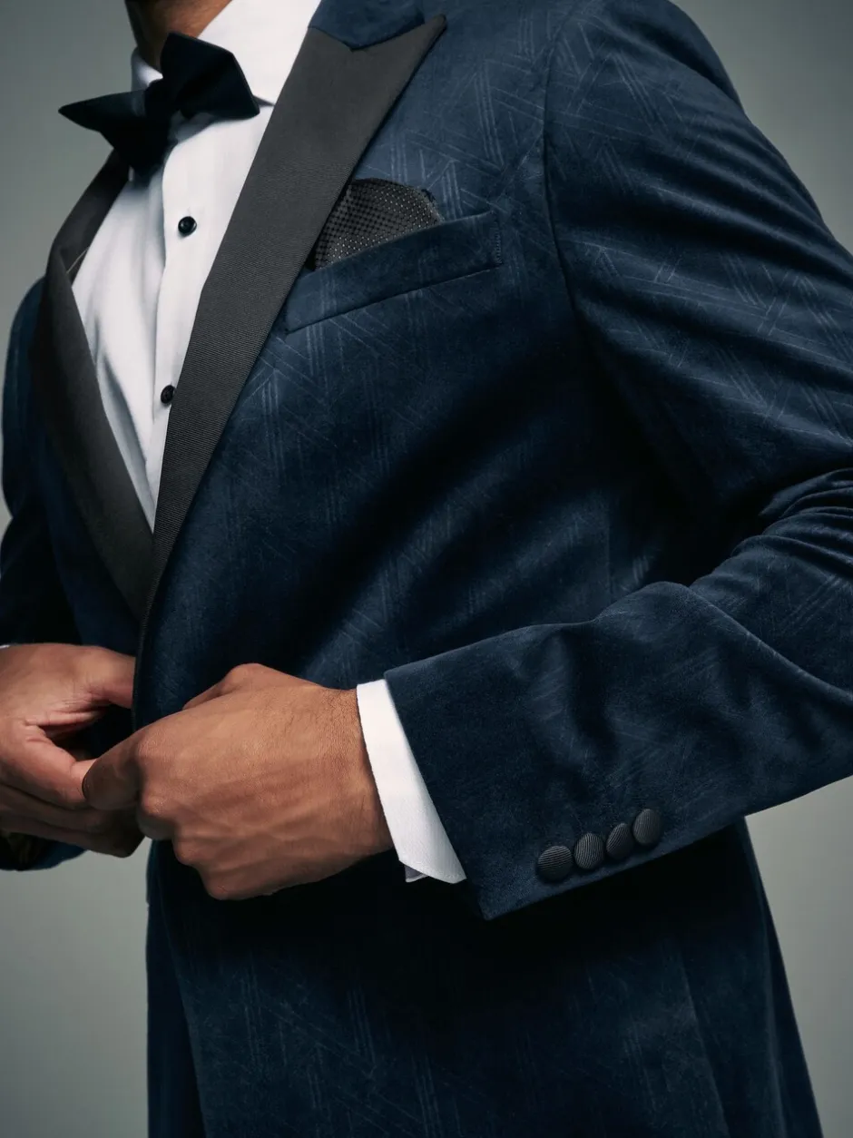 Smokings En Feestkleding|Blazers En Business-Jasjes*Next - Slim Fit - Fluwelen blazer met patroon Marineblauw geometrisch