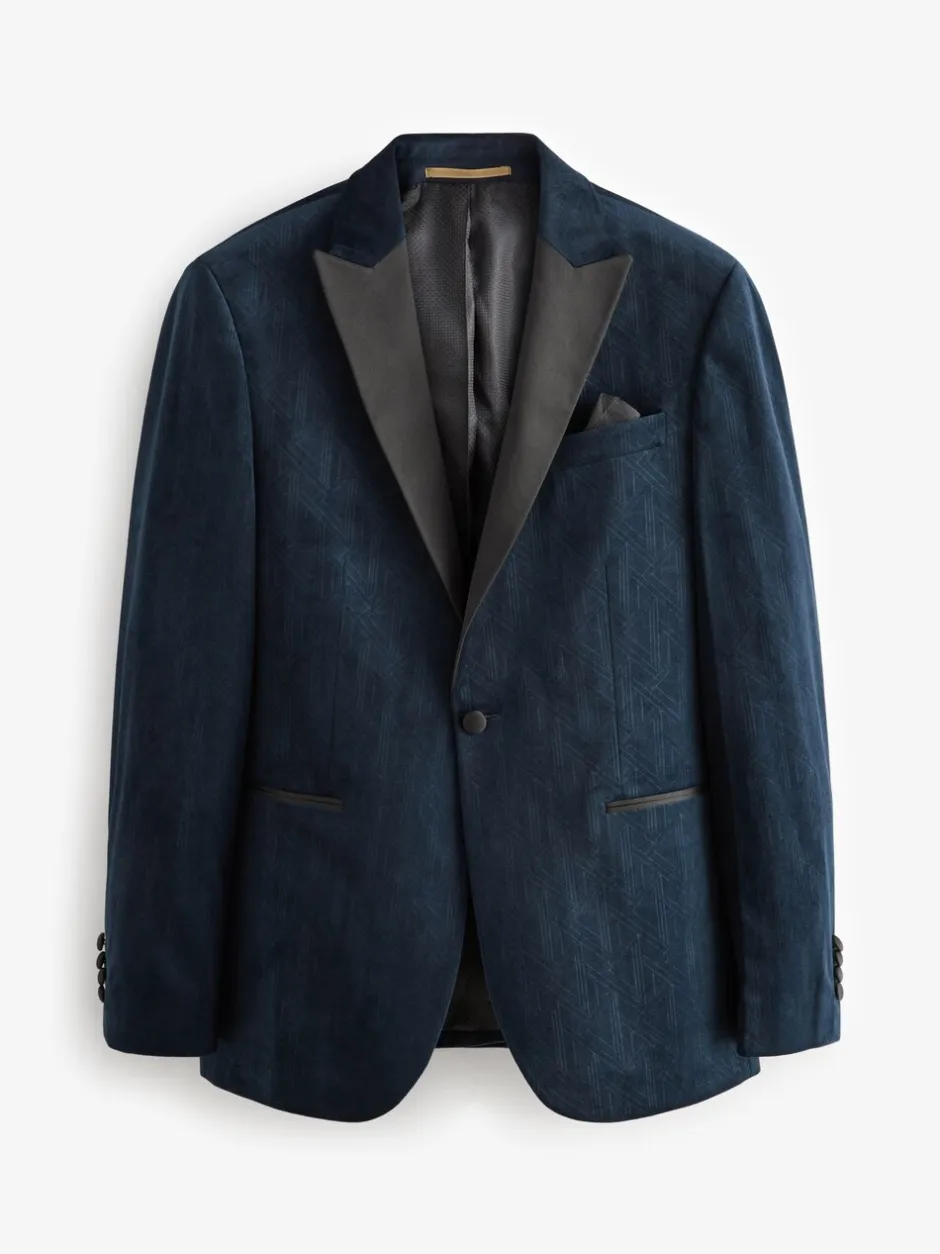 Smokings En Feestkleding|Blazers En Business-Jasjes*Next - Slim Fit - Fluwelen blazer met patroon Marineblauw geometrisch