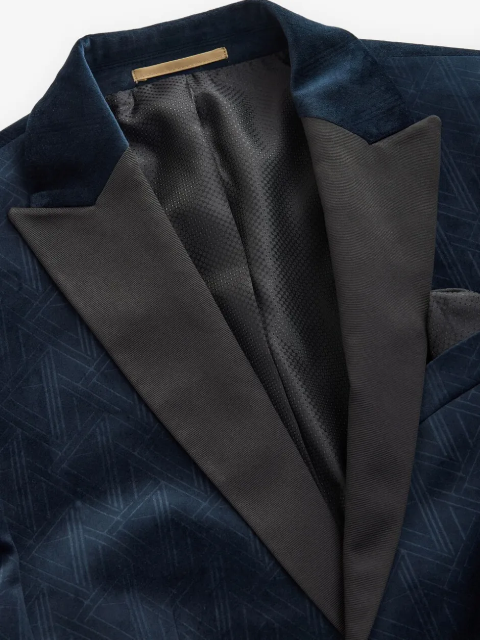 Smokings En Feestkleding|Blazers En Business-Jasjes*Next - Slim Fit - Fluwelen blazer met patroon Marineblauw geometrisch