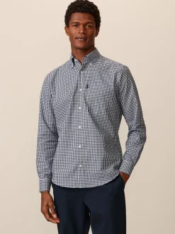 Shirts*Next Marineblauw geruit - Eenvoudig te strijken Oxford-overhemd met knopen en standaard pasvorm
