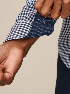 Shirts*Next Marineblauw geruit - Eenvoudig te strijken Oxford-overhemd met knopen en standaard pasvorm