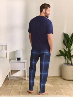 Pyjama's|Loungewear|Next - Jersey pyjama met korte mouwen Marineblauw geruit