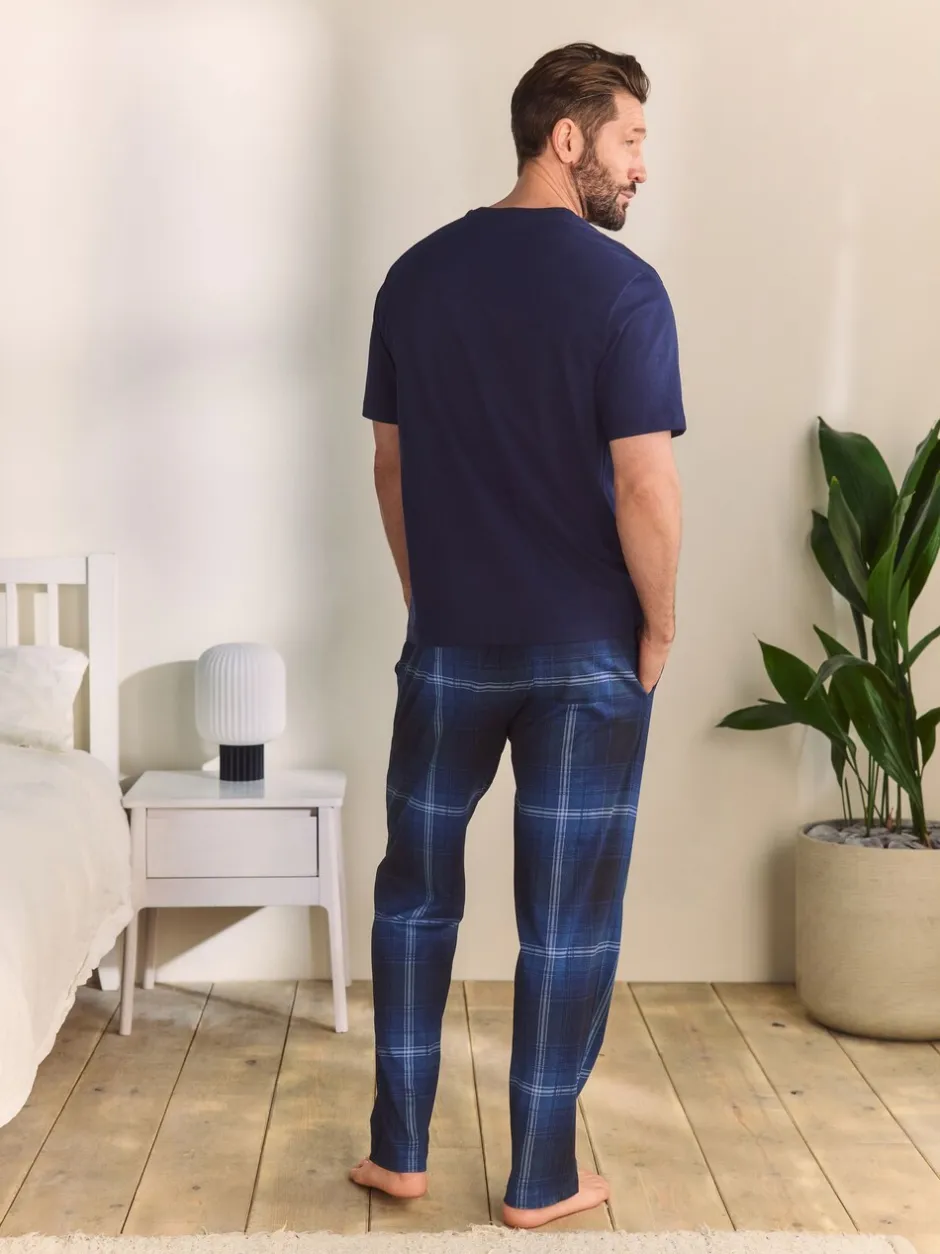 Pyjama's|Loungewear|Next - Jersey pyjama met korte mouwen Marineblauw geruit