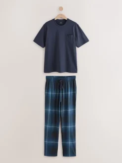Pyjama's|Loungewear|Next - Jersey pyjama met korte mouwen Marineblauw geruit