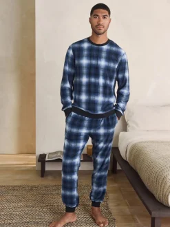 Pyjama's|Next - Motionflex - Behaaglijke pyjama met lange mouwen en boorden Marineblauw geruit