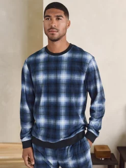Pyjama's|Next - Motionflex - Behaaglijke pyjama met lange mouwen en boorden Marineblauw geruit