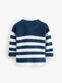 Truien En Breisels*Next Marineblauw gestreept - 100% katoenen gebreide trui met mock hals (3mnd-7jr)
