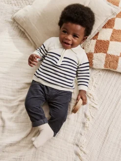 Broeken En Chino's|Shirts|Next - Babyset van gebreide top en broek (0mnd-2jr) Marineblauw gestreept