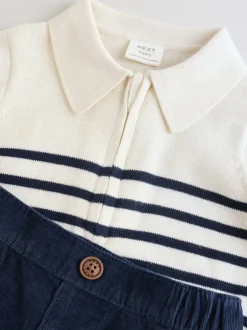 Broeken En Chino's|Shirts|Next - Babyset van gebreide top en broek (0mnd-2jr) Marineblauw gestreept