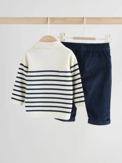 Broeken En Chino's|Shirts|Next - Babyset van gebreide top en broek (0mnd-2jr) Marineblauw gestreept