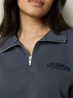 Pyjama's|Loungewear|Next - Half Zip Sweatshirt and Flannel Pyjamas Set Marineblauw gestreept