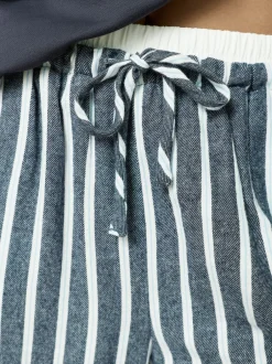 Pyjama's|Loungewear|Next - Half Zip Sweatshirt and Flannel Pyjamas Set Marineblauw gestreept