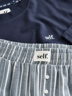 Pyjama's|Loungewear|self. - Pyjama met korte mouwen Marineblauw gestreept