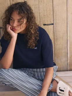 Pyjama's|Loungewear|self. - Pyjama met korte mouwen Marineblauw gestreept