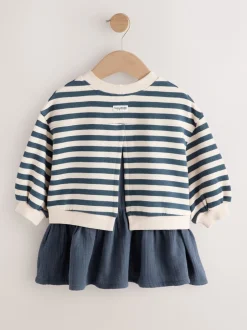 Jurken|Gebreide Kleding*Next - Sweatjurk met mesh rok (3mnd -7jr) Marineblauw gestreept