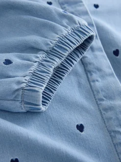 Tops En T-Shirts|Blouses En Overhemden*Next Marineblauw hart - Heart Embroidered V-Neck Puff Sleeve Denim Blouse