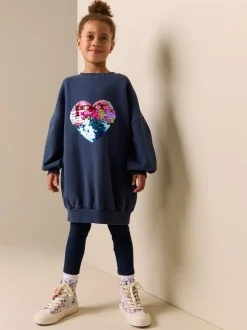 Gebreide Kleding|Jurken*Next Marineblauw hart van lovertjes - Trui-jurk (3-16 jr)