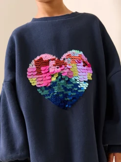 Gebreide Kleding|Jurken*Next Marineblauw hart van lovertjes - Trui-jurk (3-16 jr)