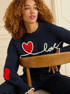 Gebreide Kleding|Love & Roses - Cornelli gebreide trui Marineblauw liefdeshart