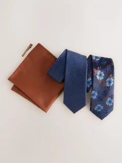 Stropdassen En Pochets|Next - 2 stropdassenpakket Marineblauw met bloemen