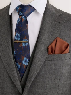 Stropdassen En Pochets|Next - 2 stropdassenpakket Marineblauw met bloemen