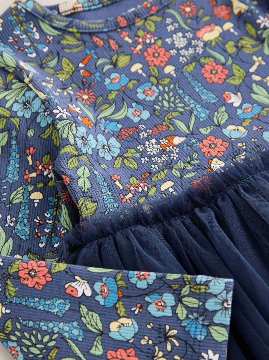 Gelegenheidskleding|Jurken|Next - Feestjurk van mesh met lange mouwen (3mnd-7jr) Marineblauw met bloemen
