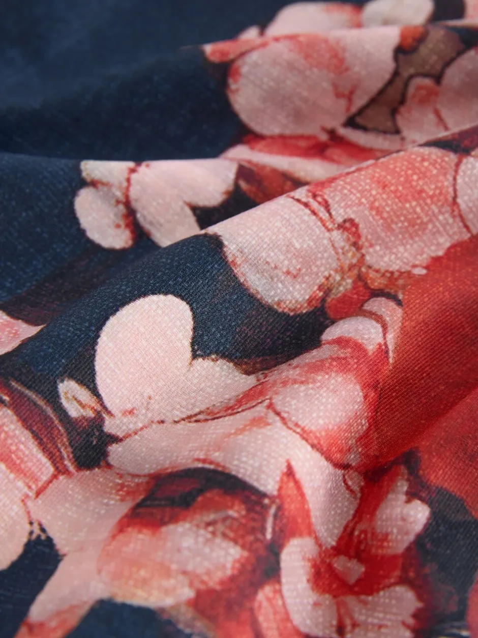 Badkleding*Next Marineblauw met bloemenprint - Vormgevend bandeaubadpak met buikcorrectie