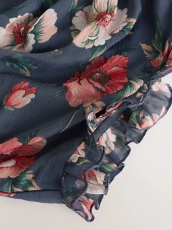 Gelegenheidskleding|Jurken|Next - Gedrukte Maxi-jurk met hoge hals en tierlantijntjes Marineblauw met bloemenprint