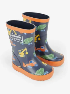 Laarzen|Jojo Maman Bébé - Plain Wellies Marineblauw met bouwvoertuigen
