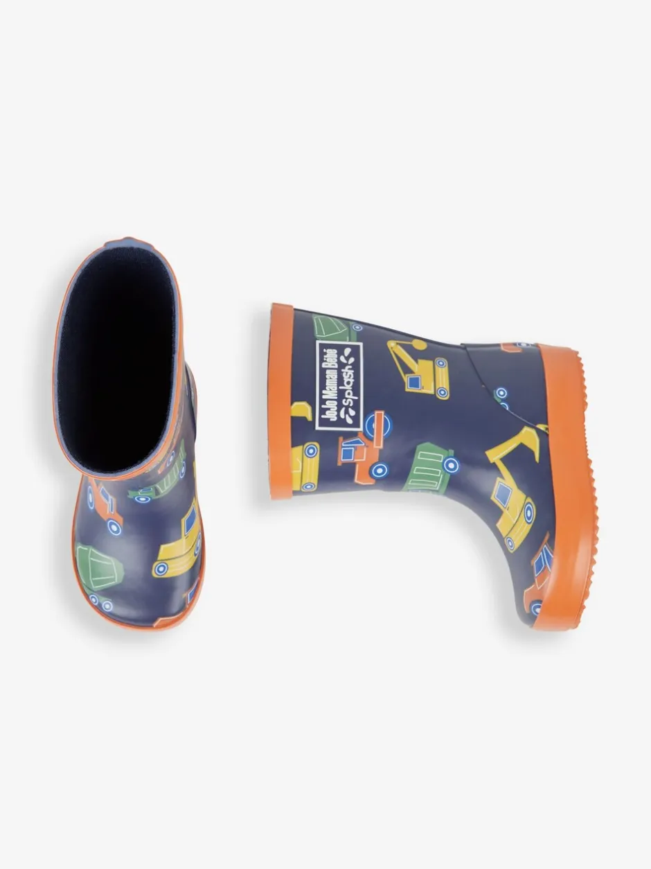 Laarzen|Jojo Maman Bébé - Plain Wellies Marineblauw met bouwvoertuigen