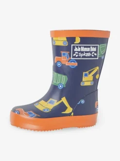 Laarzen|Jojo Maman Bébé - Plain Wellies Marineblauw met bouwvoertuigen