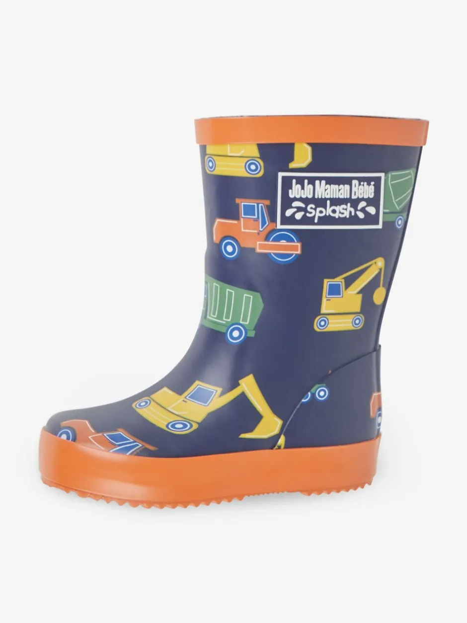 Laarzen|Jojo Maman Bébé - Plain Wellies Marineblauw met bouwvoertuigen