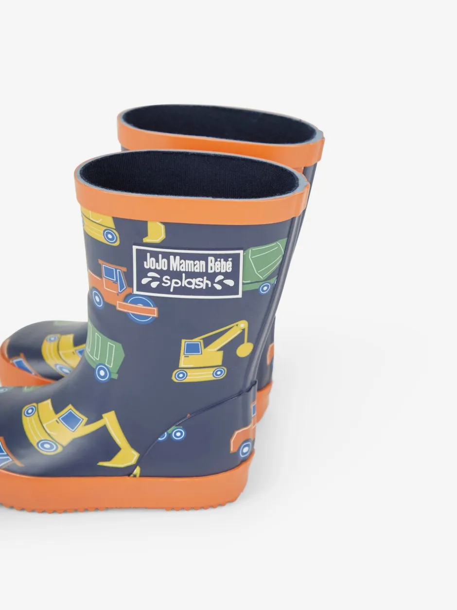 Laarzen|Jojo Maman Bébé - Plain Wellies Marineblauw met bouwvoertuigen