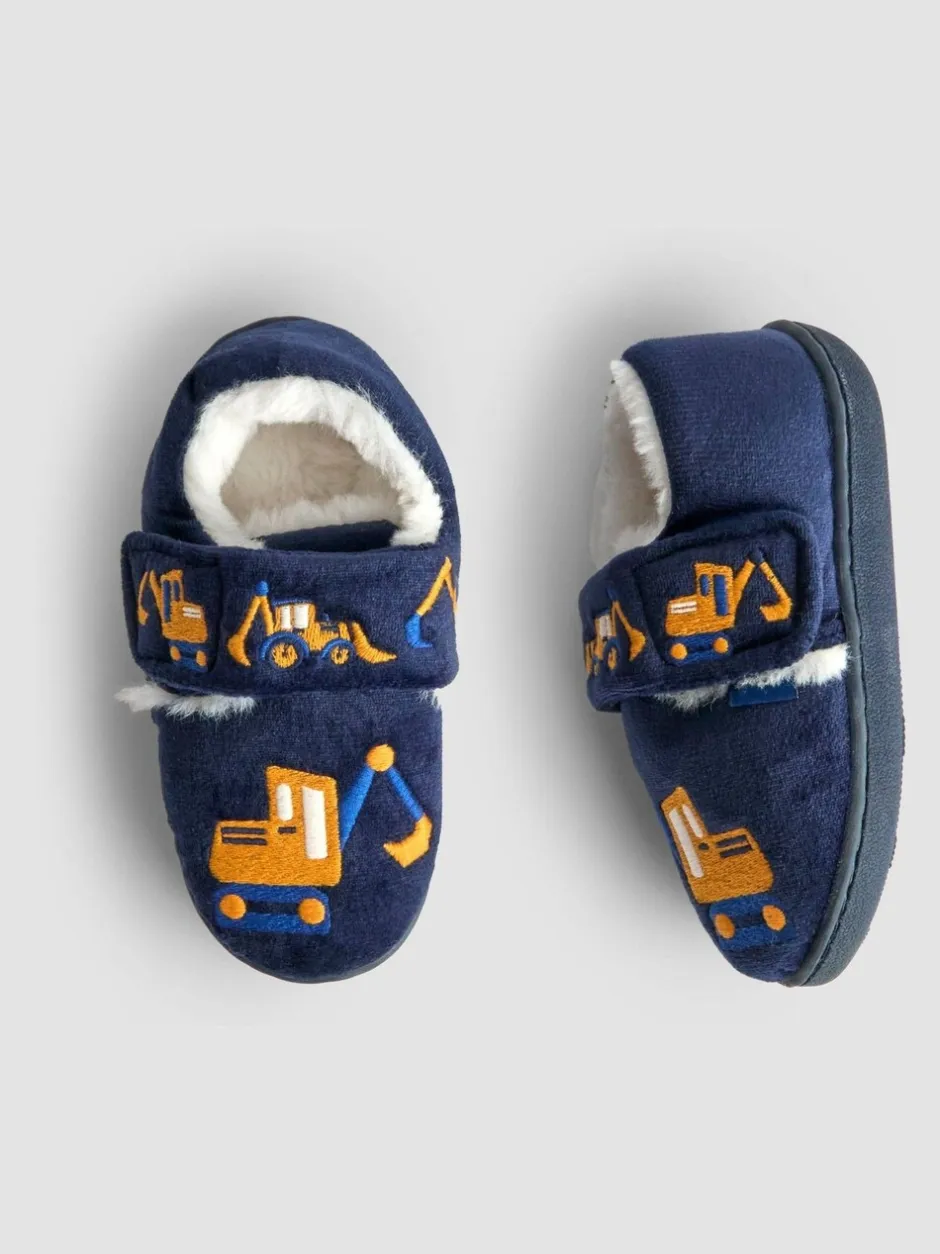 Pantoffels|Jojo Maman Bébé Marineblauw met graafmachine - Slipper Shoe