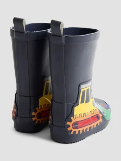 Laarzen|Jojo Maman Bébé - Plain Wellies Marineblauw met graafmachine