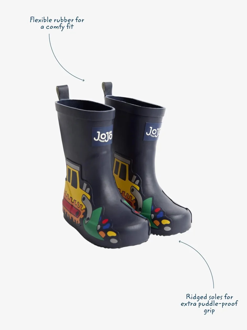 Laarzen|Jojo Maman Bébé - Plain Wellies Marineblauw met graafmachine