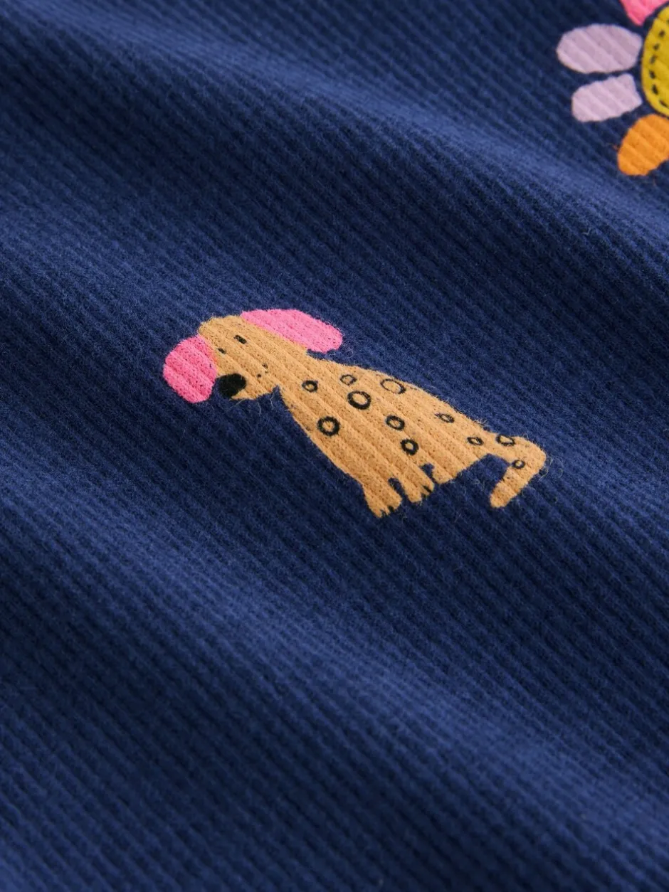 Tops*Next Marineblauw met katten- en hondenprint - Geribbeld T-shirt met lange mouwen (3mnd-7jr)
