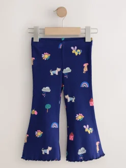 T-Shirts|Next Marineblauw met katten- en hondenprint - Geribbelde legging met uitlopende pijpen (3mnd-7jr)