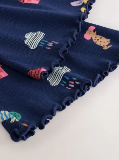 T-Shirts|Next Marineblauw met katten- en hondenprint - Geribbelde legging met uitlopende pijpen (3mnd-7jr)