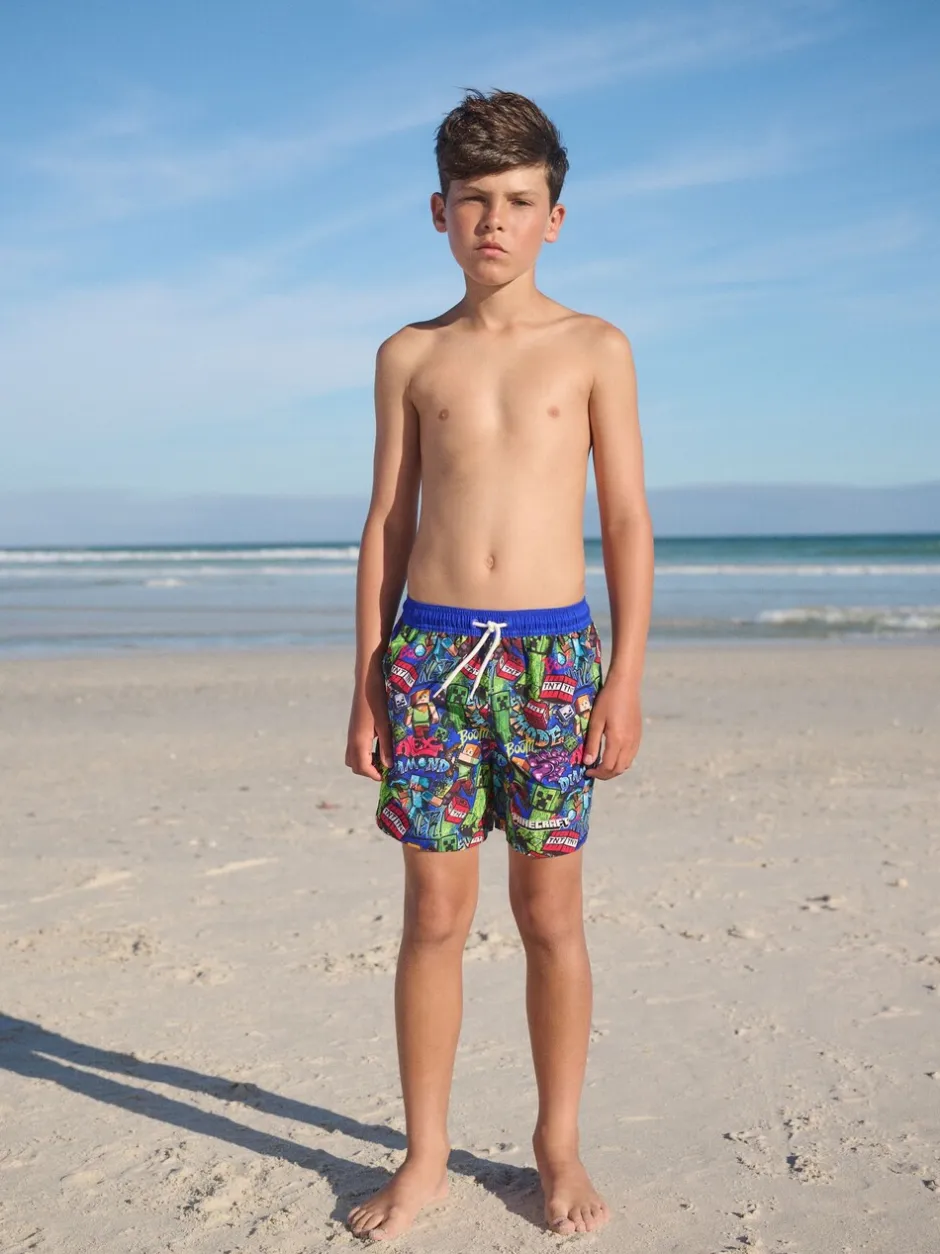 Badkleding|Next Marineblauw met Minecraft-print - Zwemshort (3-16 jr)